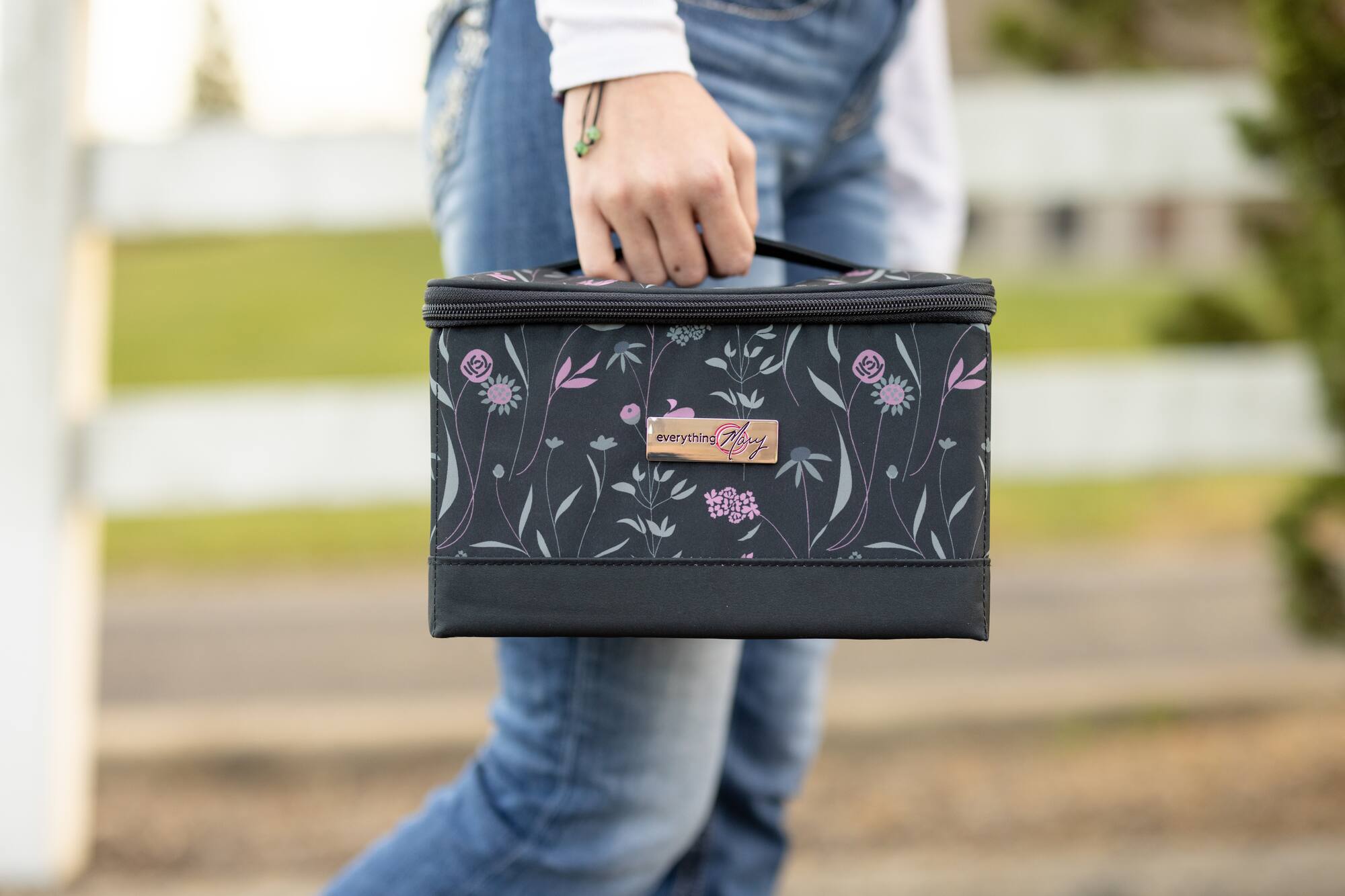 Everything Mary Pink & Gray Floral Collapsible Sewing Kit Organizer Box